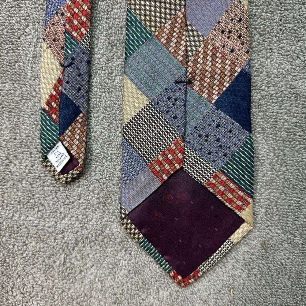 Paul Fredrick Mens Silk Patchwork Tie Multi Color Italian Silk Hand Tailored USA